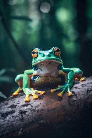 Frog in the forest closeup. Generative AI. high quality illustrationの素材