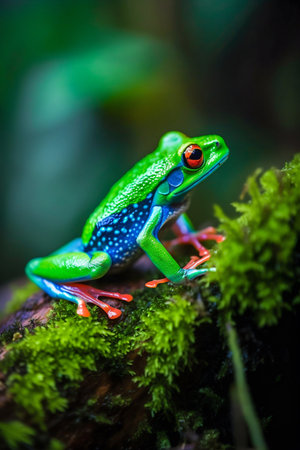 Frog in the forest closeup. Generative AI. high quality illustration