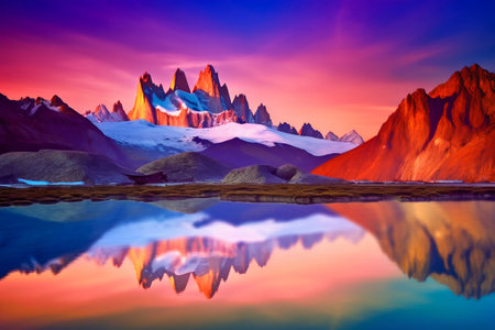 Serene mountain landscape background in sunrise. Generative AI. high quality illustrationの写真素材