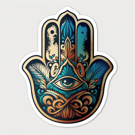 Hamsa hand symbol sticker. Generative AI. high quality illustrationの素材