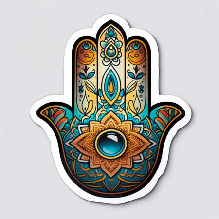 Hamsa hand symbol sticker. Generative AI. high quality illustrationの素材