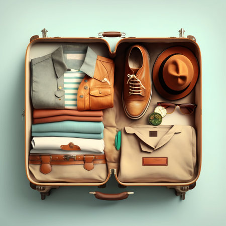 Travel open suitcase with clothes. Generative AI. high quality illustrationの写真素材