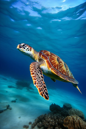Turtle in the ocean. Generative AI. high quality illustrationの素材