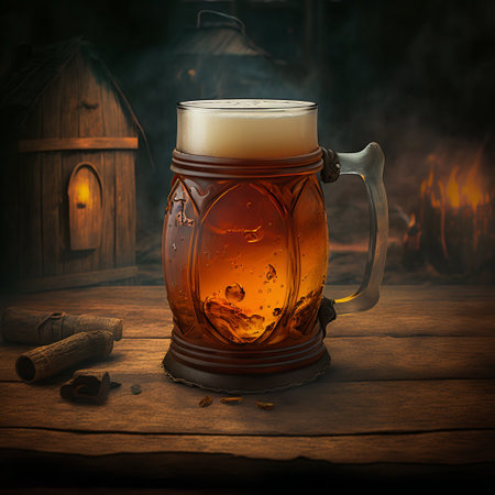 Amber beer ale in glass mug in tavern pub. Generative AI. high quality illustrationの素材