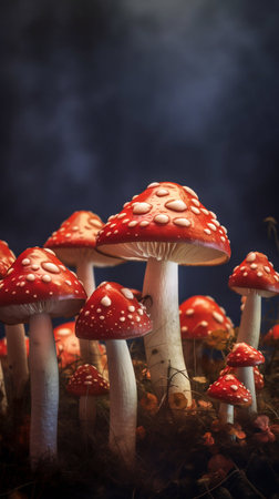 Fly agaric mushrooms. Generative AI. high quality illustrationの素材