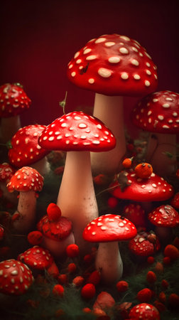 Fly agaric mushrooms. Generative AI. high quality illustrationの素材