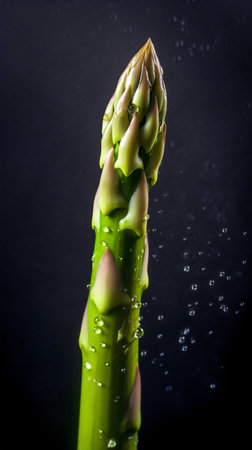 Asparagus seamless background with water drops, top view, flat lay. Generative AI. high quality illustrationの素材
