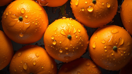 Orange fruit seamless background with water drops, top view, flat lay. Generative AI. high quality illustrationの素材