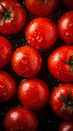 Tomato seamless background with water drops, top view, flat lay. Generative AI. high quality illustrationの素材