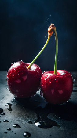 Cherry couple studio shot. Generative AI. high quality illustrationの素材