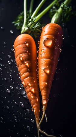 Carrot seamless background with water drops, top view, flat lay. Generative AI. high quality illustrationの素材