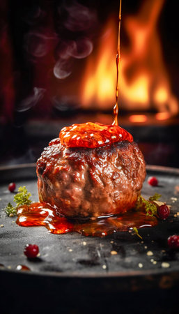 Meatballs served in a restaurant. Generative AI. high quality illustrationの素材