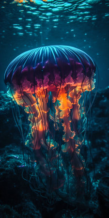 Glowing jellyfish under water. Generative AI. high quality illustrationの素材