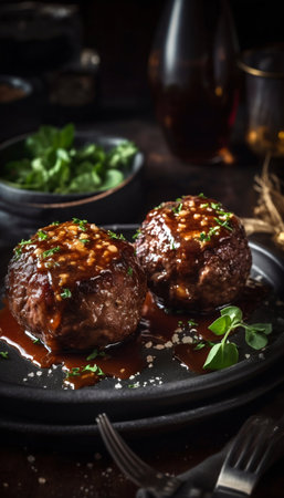 Meatballs served in a restaurant. Generative AI. high quality illustrationの素材