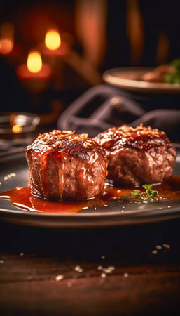 Meatballs served in a restaurant. Generative AI. high quality illustrationの素材