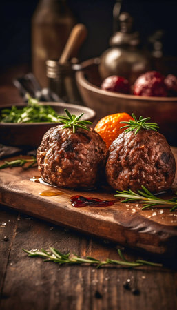 Meatballs served in a restaurant. Generative AI. high quality illustrationの素材