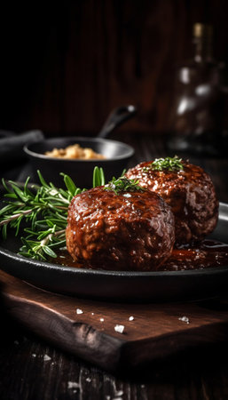 Meatballs served in a restaurant. Generative AI. high quality illustrationの素材
