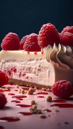 Cheesecake with white chocolate and raspberries. Generative AI. high quality illustrationの素材