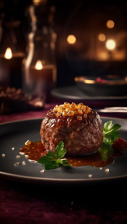 Meatballs served in a restaurant. Generative AI. high quality illustrationの素材