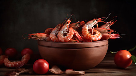 fresh red shrimps food photo. Generative AI. high quality illustrationの素材