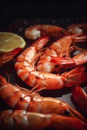 fresh red shrimps food photo. Generative AI. high quality illustrationの素材