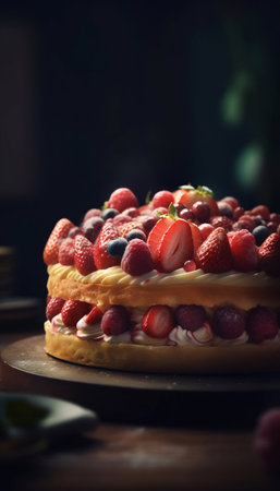 Fraisier fruit cake. Generative AI. high quality illustrationの素材
