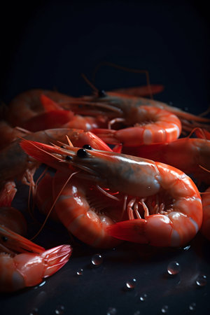 fresh red shrimps food photo. Generative AI. high quality illustrationの素材