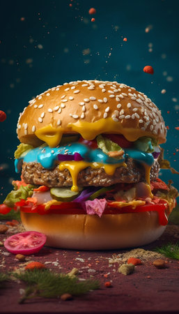 Big juicy burger. Generative AI. high quality illustrationの素材