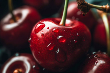 cherry fruit closeup. Generative AI. high quality illustrationの素材