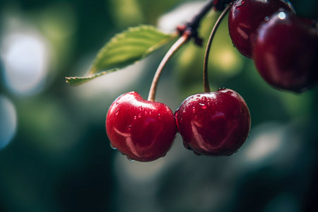 cherry fruit closeup. Generative AI. high quality illustrationの素材