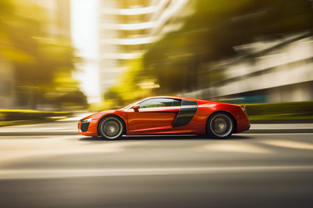 Fast motion sport car on city roads. Generative AI. high quality illustrationの素材