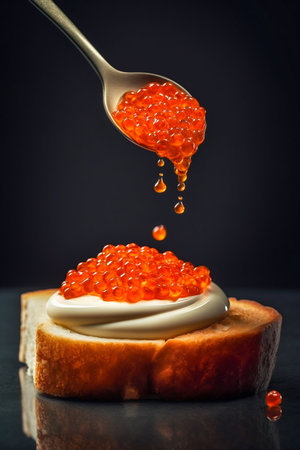 Fresh red caviar food photography. Generative AI. high quality illustrationの素材