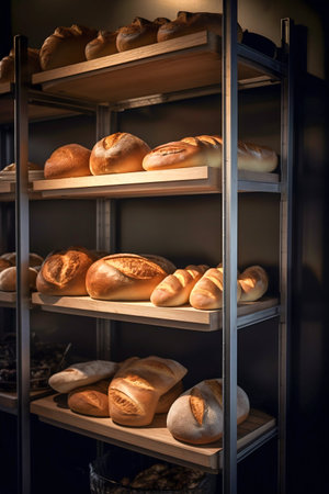 French bread on the shelves. Generative AI. high quality illustrationの素材