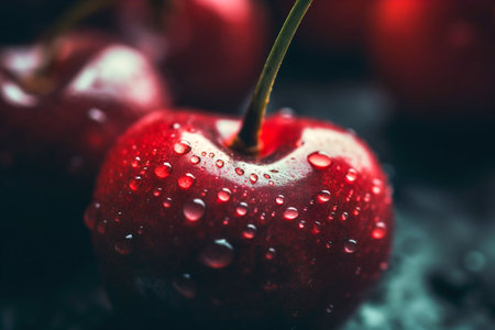 cherry fruit closeup. Generative AI. high quality illustrationの素材