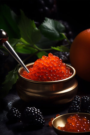 Fresh red caviar food photography. Generative AI. high quality illustrationの素材