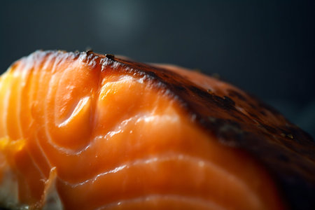Salmon steak close up. Generative AI. high quality illustrationの素材