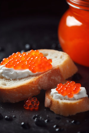 Fresh red caviar food photography. Generative AI. high quality illustrationの素材