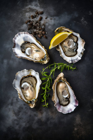 Oysters sea food. Generative AI. high quality illustrationの素材