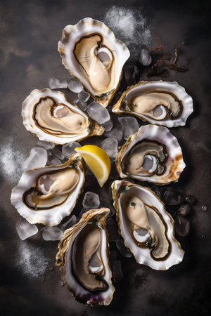 Oysters sea food. Generative AI. high quality illustrationの素材