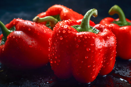Fresh Red Bell Peppers. Generative AI. high quality illustrationの素材