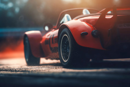Red Race Car in Motion Blur. Generative AI. high quality illustrationの素材