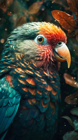 Colorful Bird with Floral on Background. Generative AI. high quality illustrationの素材