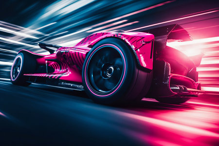 Pink Race Car in Motion Blur with Wheels Leaving Trails of Motion Blur. Generative AI. high quality illustrationの素材