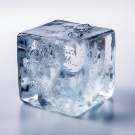 Single Ice Cube on White Background. Generative AI. high quality illustrationの素材