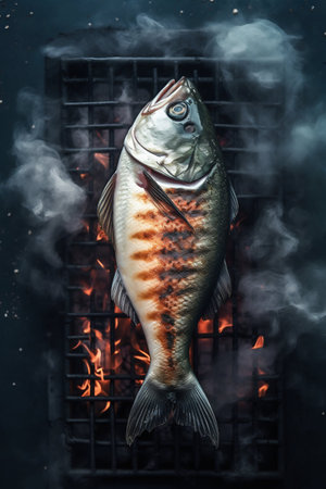 Grilling Fish on Barbecue. Generative AI. high quality illustrationの素材