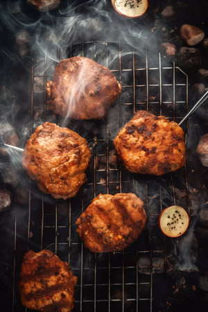 Sizzling Cutlets on Grill. Generative AI. high quality illustrationの素材