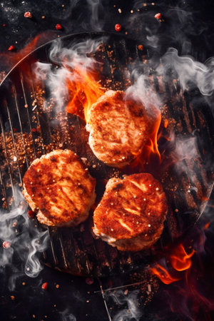Sizzling Cutlets on Grill. Generative AI. high quality illustrationの素材