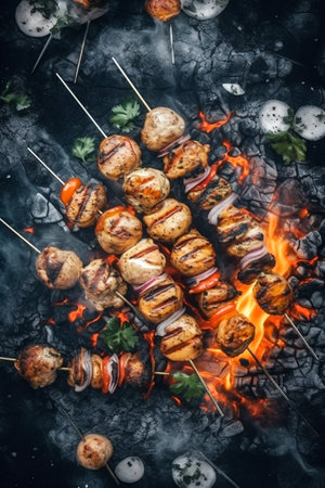 Sizzling Shashlik on Grill. Generative AI. high quality illustration