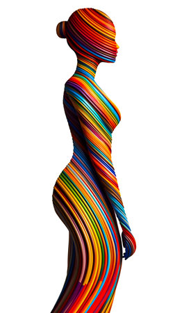 Silhouette of a Woman with Colorful Stripes. Generative AI. high quality illustrationの素材