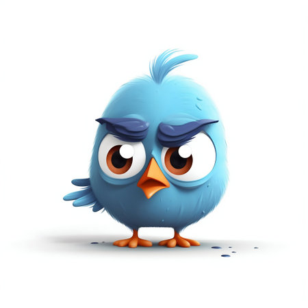 Unhappy Blue Bird Cartoon Illustration on White Background. Generative AI. high quality illustrationの素材